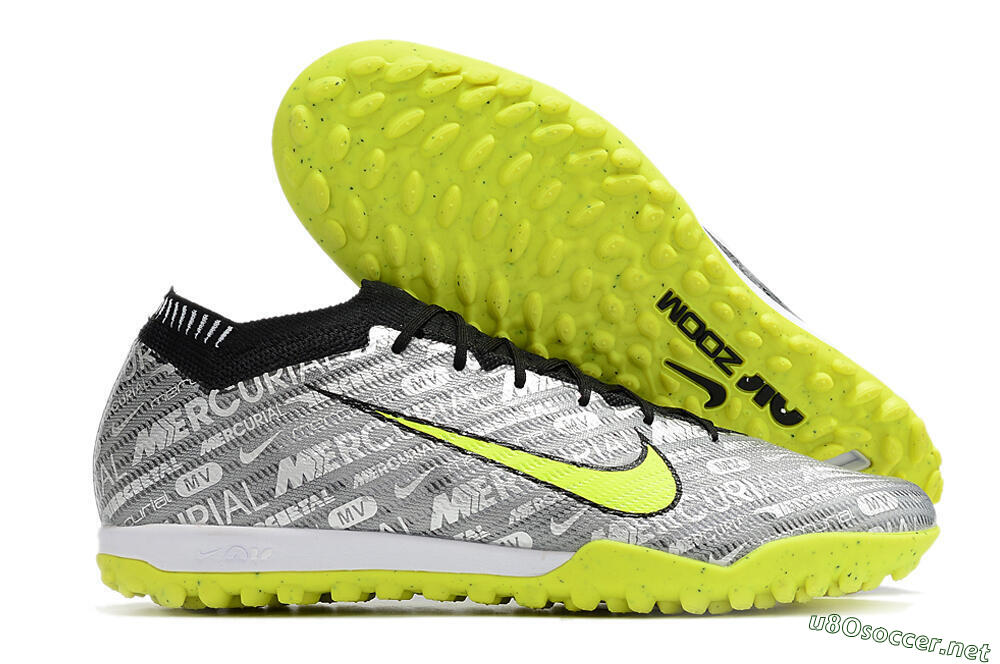 Unisex Nike Air Zoom Mercurial Vapor 15 Elite TF Football Shoes - Silver/Green/Black 2