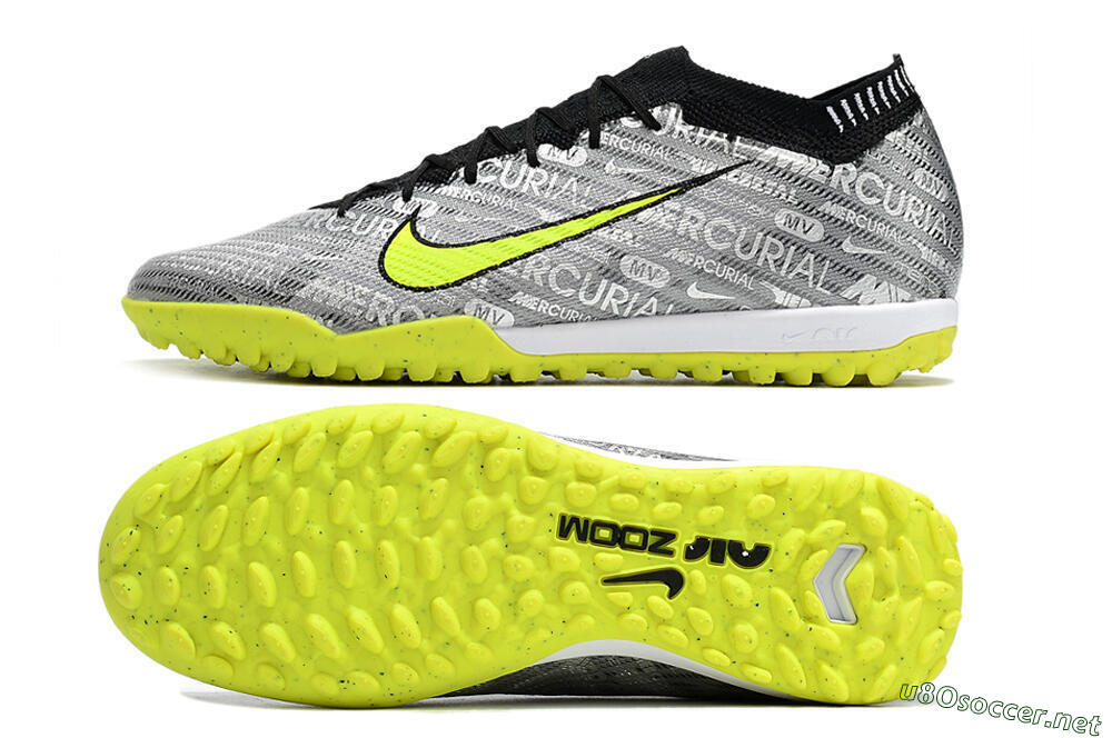 Unisex Nike Air Zoom Mercurial Vapor 15 Elite TF Football Shoes - Silver/Green/Black 1