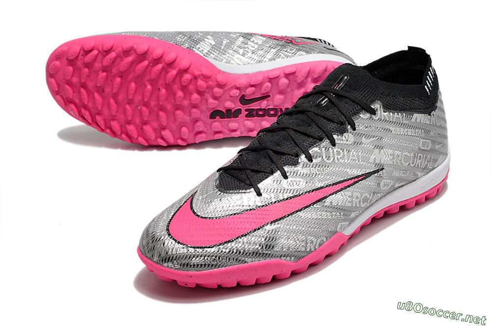 Unisex Nike Air Zoom Mercurial Vapor 15 Elite TF Football Shoes - Silver/Pink/Black 3