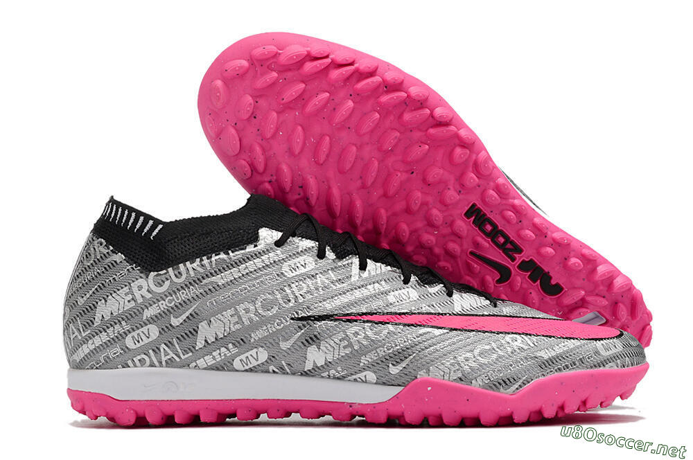Unisex Nike Air Zoom Mercurial Vapor 15 Elite TF Football Shoes - Silver/Pink/Black 2