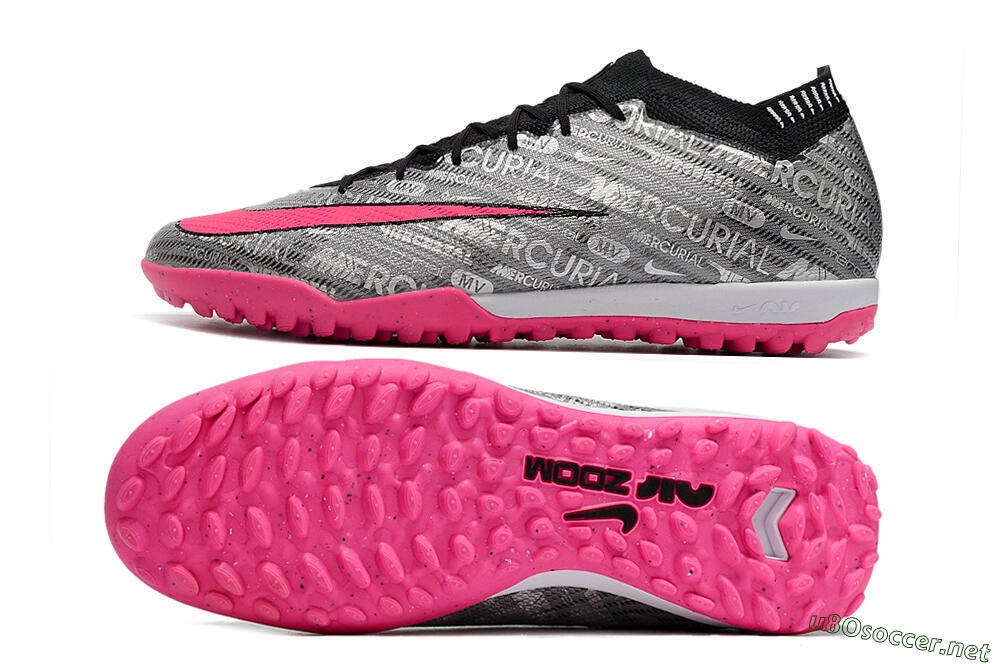 Unisex Nike Air Zoom Mercurial Vapor 15 Elite TF Football Shoes - Silver/Pink/Black 1
