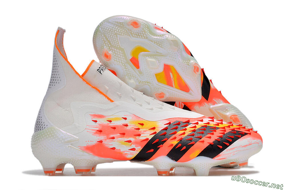 Men's Adidas Predator Freak+ FG Football Boots - White/Black/Orange 2