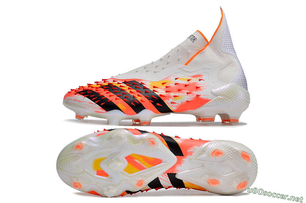 Men's Adidas Predator Freak+ FG Football Boots - White/Black/Orange 1