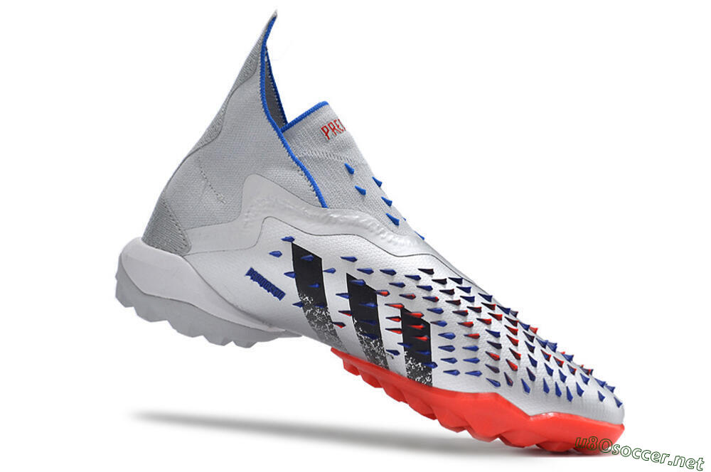 Unisex Adidas Predator Freak+ TF Football Shoes - Silver/Blue/Red 4