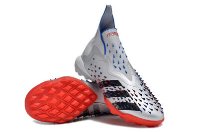 Unisex Adidas Predator Freak+ TF Football Shoes - Silver/Blue/Red
