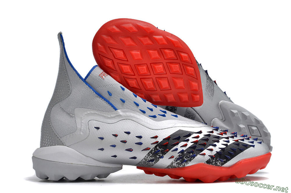 Unisex Adidas Predator Freak+ TF Football Shoes - Silver/Blue/Red 2
