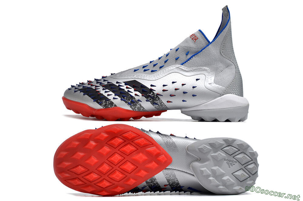 Unisex Adidas Predator Freak+ TF Football Shoes - Silver/Blue/Red 1