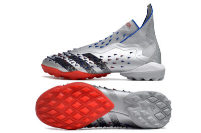 Unisex Adidas Predator Freak+ TF Football Shoes - Silver/Blue/Red