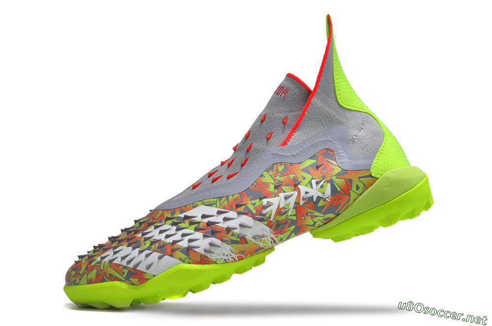 Unisex Adidas Predator Freak+ TF Football Shoes - Grey/Red/Yellow 5