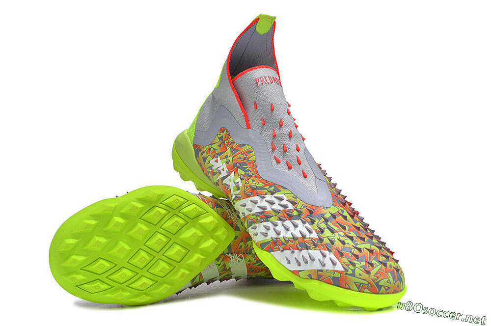 Unisex Adidas Predator Freak+ TF Football Shoes - Grey/Red/Yellow 3