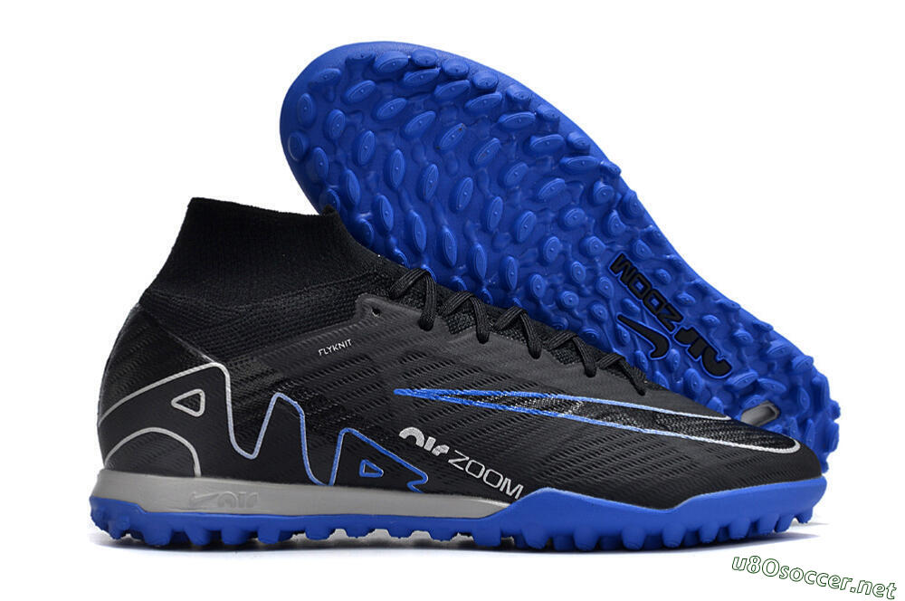 Men's Nike Air Zoom Mercurial Superfly 9 Elite TF Football Shoes - Black/White/Blue 2