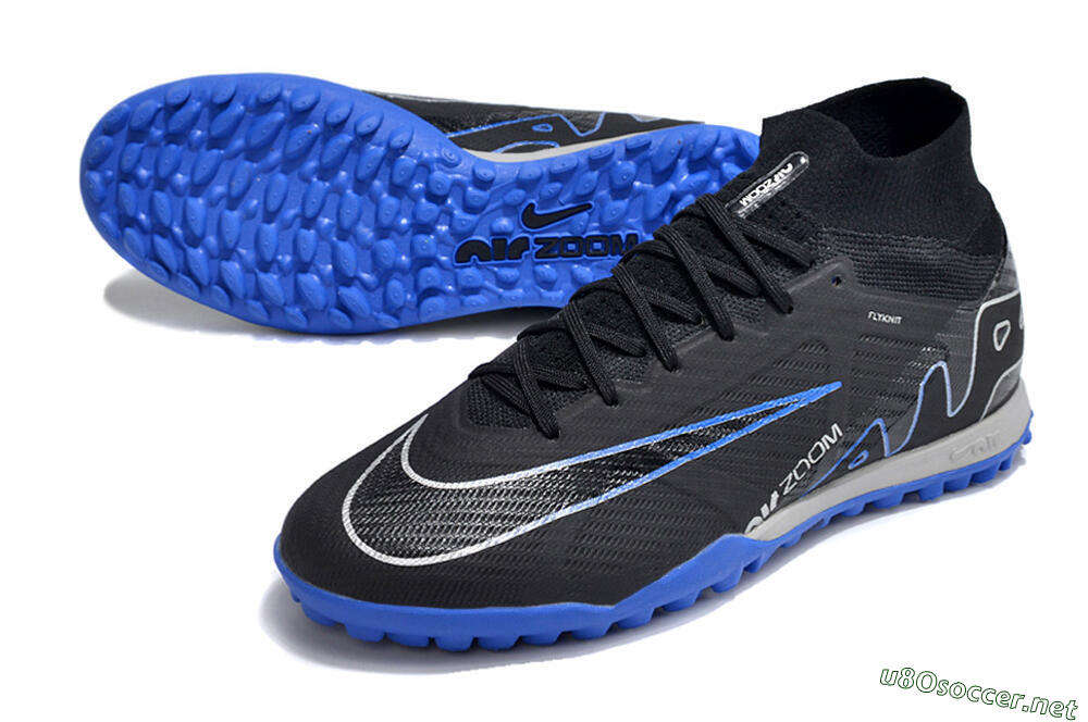 Men's Nike Air Zoom Mercurial Superfly 9 Elite TF Football Shoes - Black/White/Blue 3