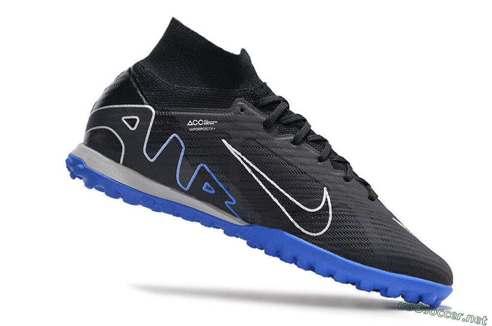 Men's Nike Air Zoom Mercurial Superfly 9 Elite TF Football Shoes - Black/White/Blue 4