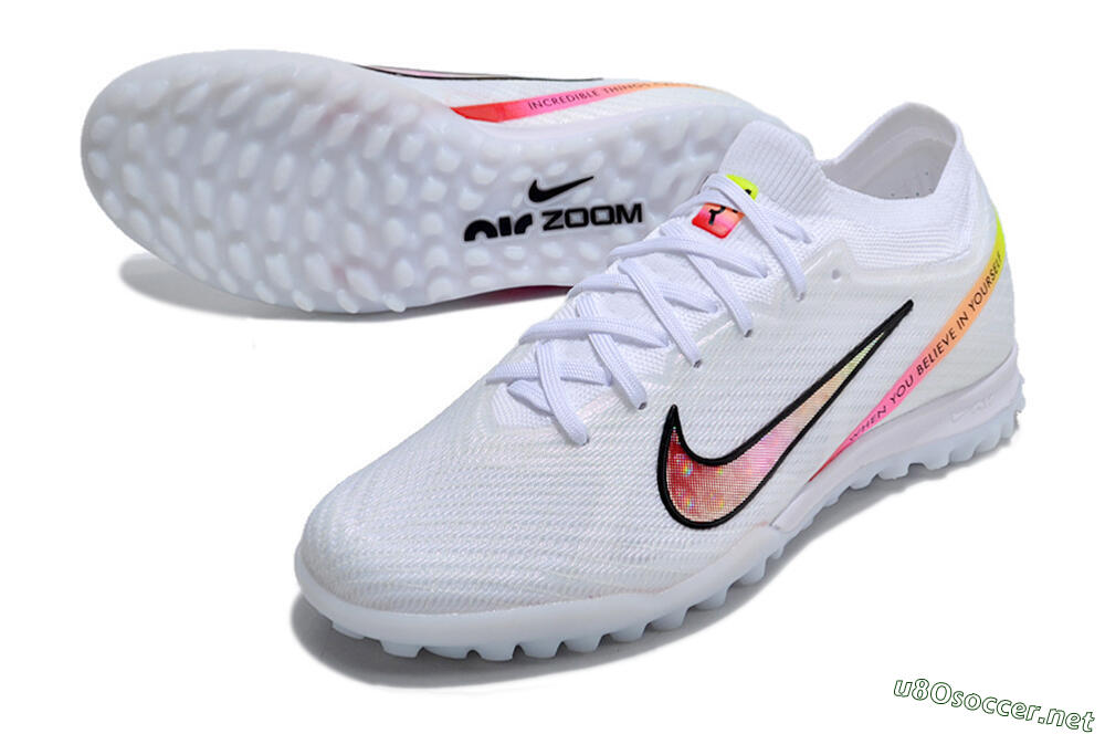 Men's Nike Air Zoom Mercurial Vapor 15 Elite TF Football Shoes - White/Black/Pink 3
