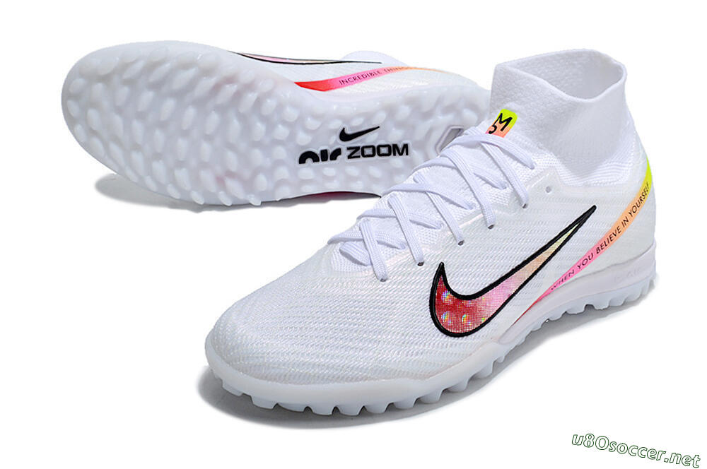 Men's Nike Air Zoom Mercurial Superfly 9 Elite TF Football Shoes - White/Black/Pink 3