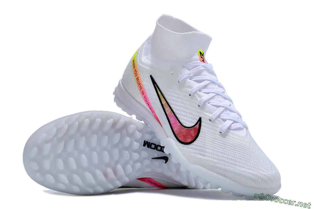 Men's Nike Air Zoom Mercurial Superfly 9 Elite TF Football Shoes - White/Black/Pink 1