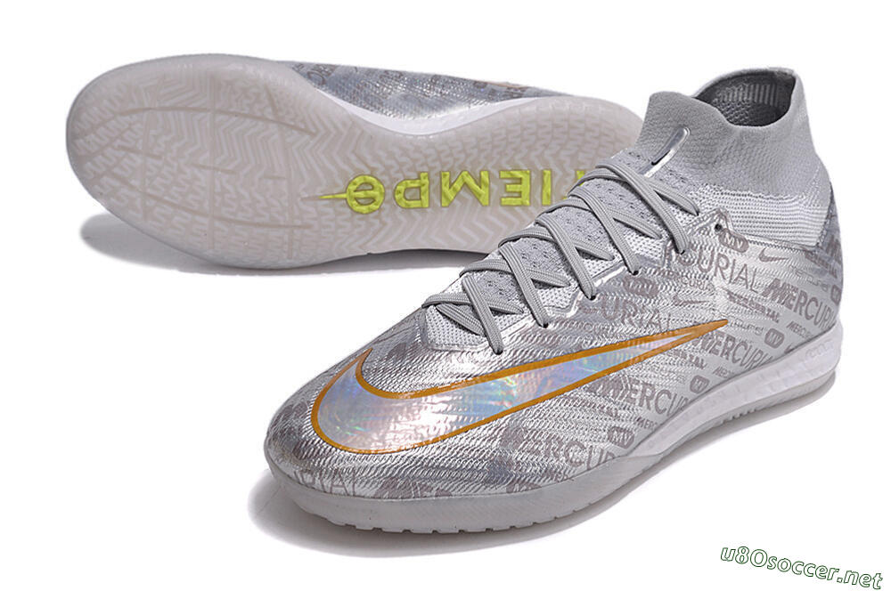 Men's Nike Air Zoom Mercurial Superfly 9 Elite IC Football Shoes - Silver/Gold/Yellow 3