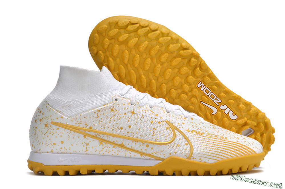 Men's Nike Air Zoom Mercurial Superfly 9 Elite TF Football Shoes - White/Gold 2