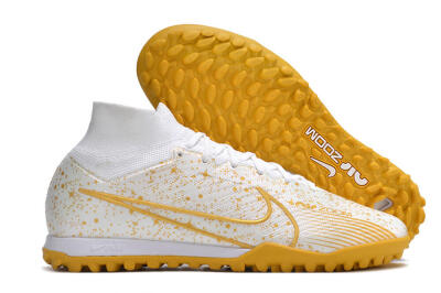 Men's Nike Air Zoom Mercurial Superfly 9 Elite TF Football Shoes - White/Gold