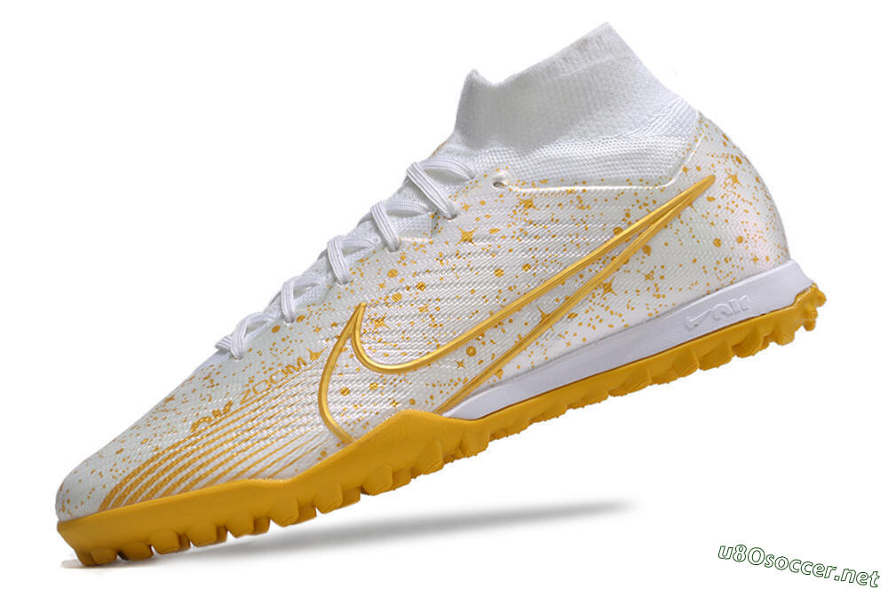 Men's Nike Air Zoom Mercurial Superfly 9 Elite TF Football Shoes - White/Gold 6
