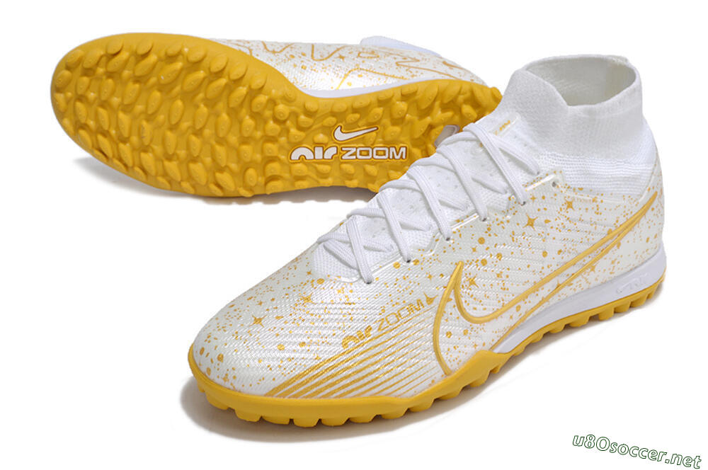 Men's Nike Air Zoom Mercurial Superfly 9 Elite TF Football Shoes - White/Gold 3