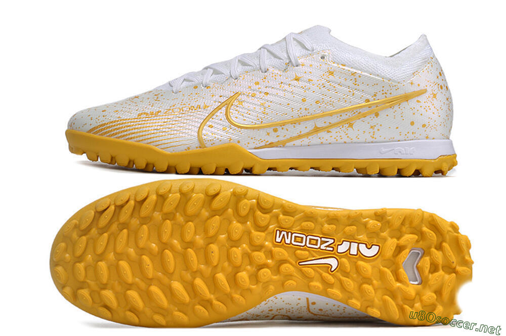Men's Nike Air Zoom Mercurial Vapor 15 Elite TF Football Shoes - White/Gold 1