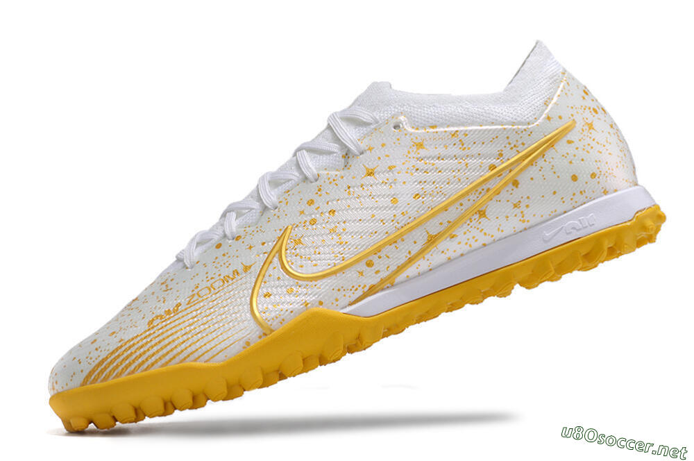 Men's Nike Air Zoom Mercurial Vapor 15 Elite TF Football Shoes - White/Gold 5