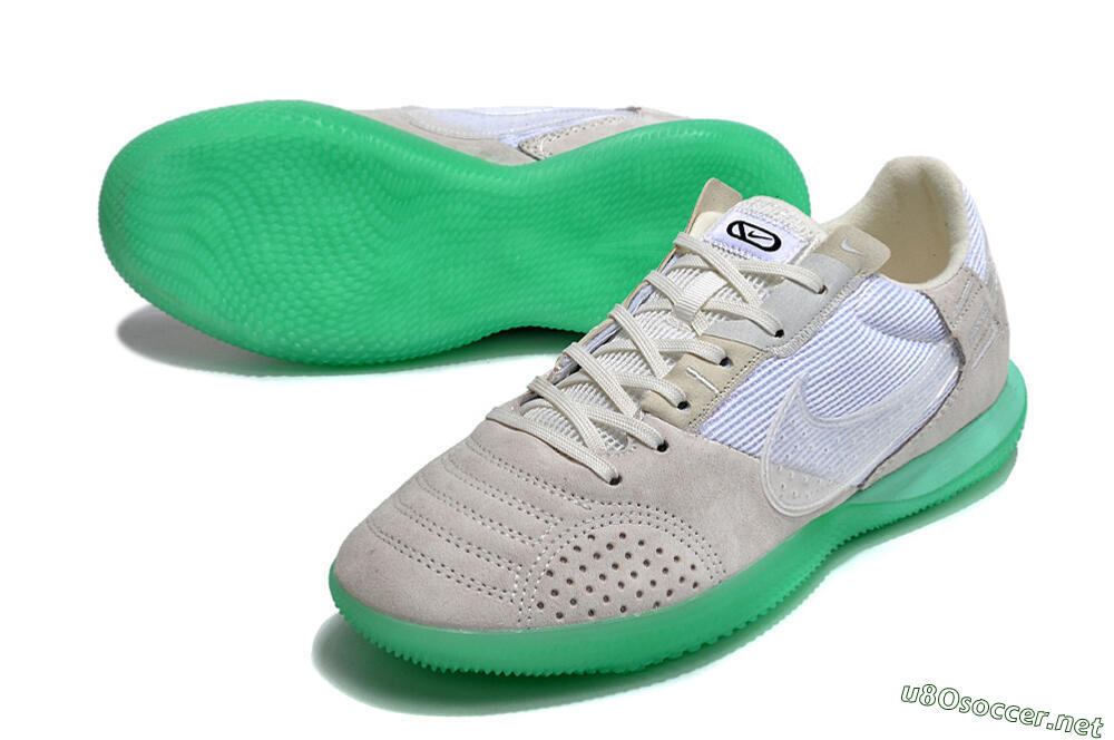 Men's Nike StreetGato IC Football Shoes - Grey/White/Green 3