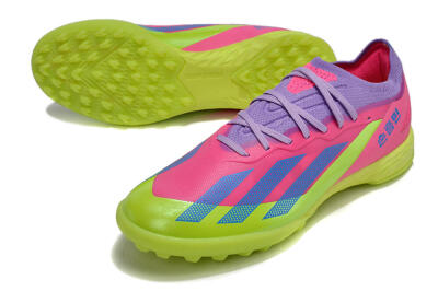 Men's Adidas X Crazyfast.1 TF Football Shoes - Pink/Purple/Blue/Green