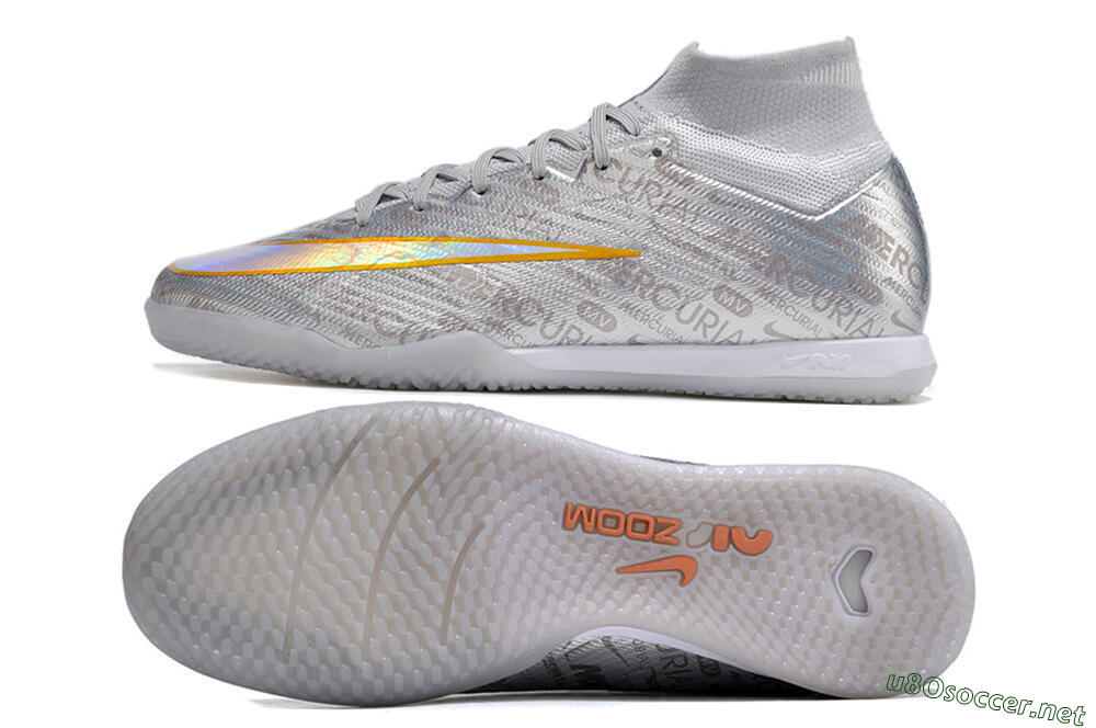 Men's Nike Air Zoom Mercurial Superfly 9 Elite IC Football Shoes - Silver/Gold 1