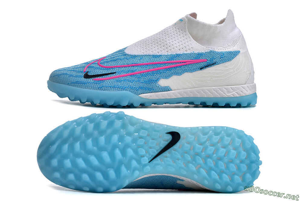 Men's Nike Phantom GX Elite DF Link TF Football Shoes - White/Blue/Pink 1
