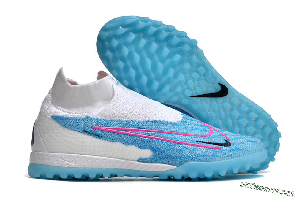 Men's Nike Phantom GX Elite DF Link TF Football Shoes - White/Blue/Pink 2
