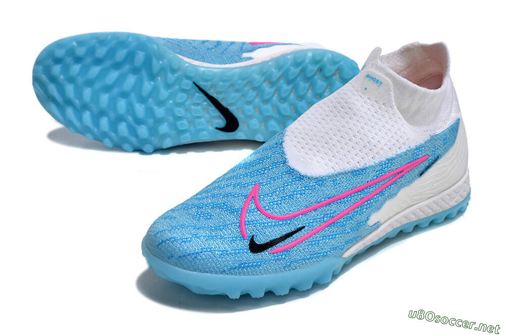 Men's Nike Phantom GX Elite DF Link TF Football Shoes - White/Blue/Pink 3