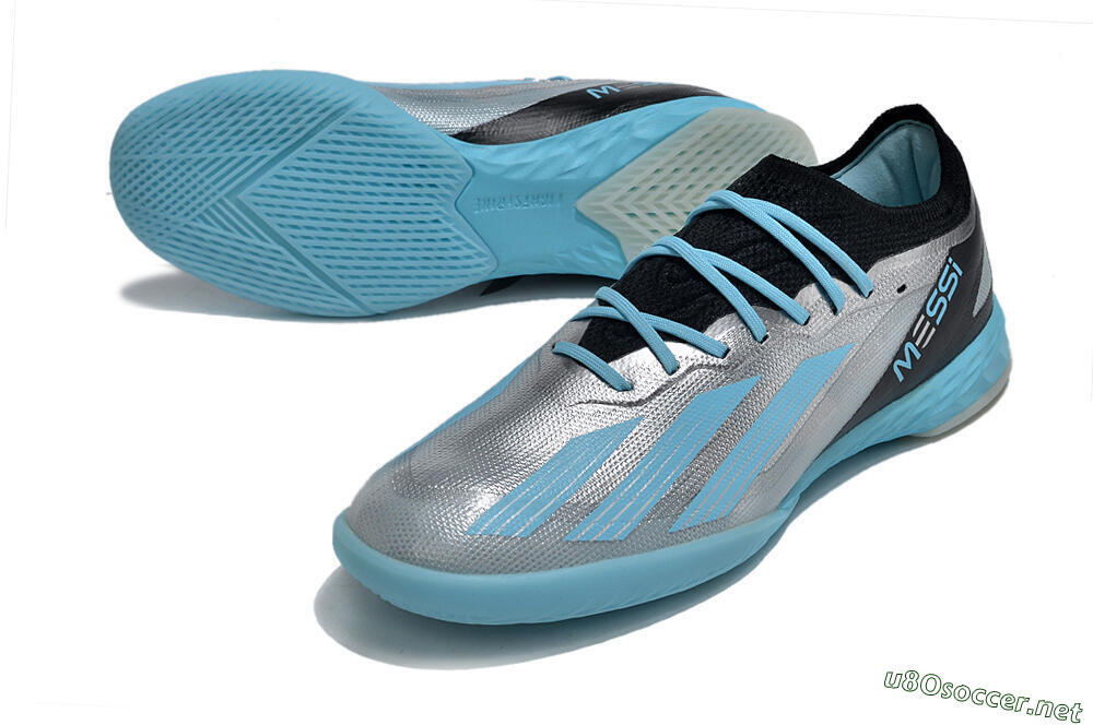 Men's Adidas X Crazyfast.1 IC Football Shoes - Silver/Blue/Black 3
