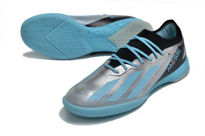 Men's Adidas X Crazyfast.1 IC Football Shoes - Silver/Blue/Black