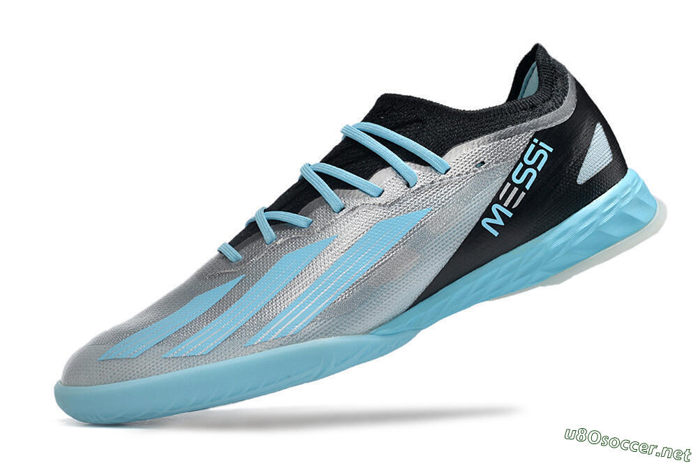 Men's Adidas X Crazyfast.1 IC Football Shoes - Silver/Blue/Black 5