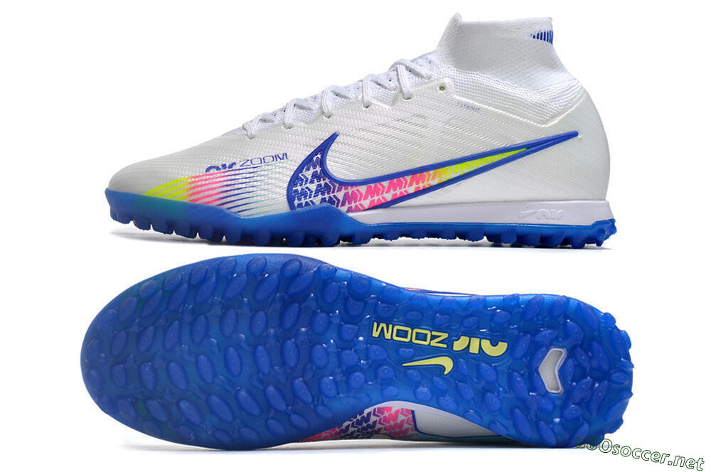 Men's Nike Air Zoom Mercurial Superfly 9 Elite TF Football Shoes - White/Blue/Pink 1