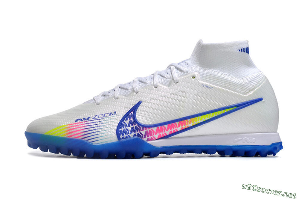 Men's Nike Air Zoom Mercurial Superfly 9 Elite TF Football Shoes - White/Blue/Pink 0