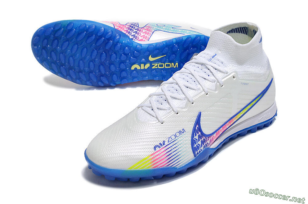 Men's Nike Air Zoom Mercurial Superfly 9 Elite TF Football Shoes - White/Blue/Pink 3