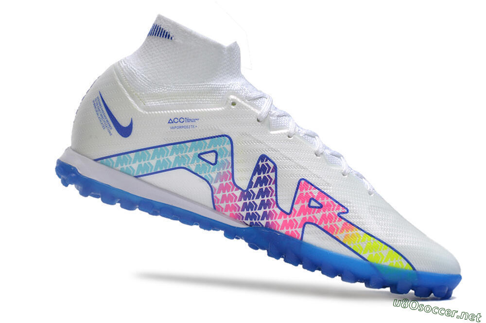 Men's Nike Air Zoom Mercurial Superfly 9 Elite TF Football Shoes - White/Blue/Pink 4