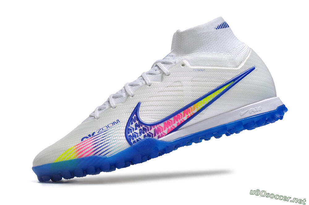 Men's Nike Air Zoom Mercurial Superfly 9 Elite TF Football Shoes - White/Blue/Pink 5