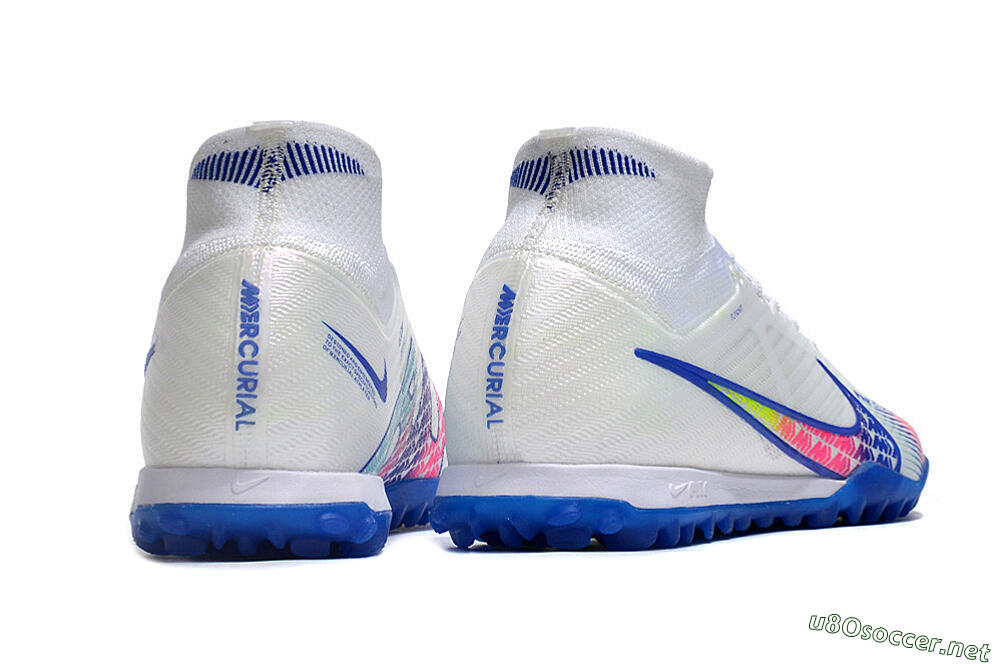 Men's Nike Air Zoom Mercurial Superfly 9 Elite TF Football Shoes - White/Blue/Pink 6