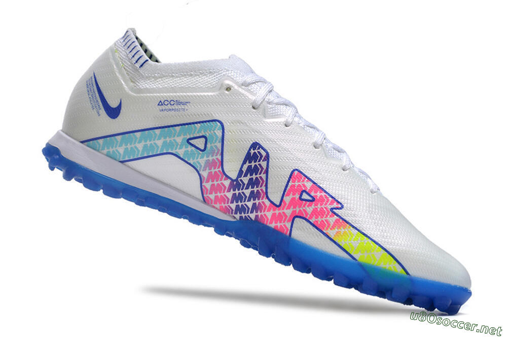 Men's Nike Air Zoom Mercurial Vapor 15 Elite TF Football Shoes - White/Blue/Pink 4