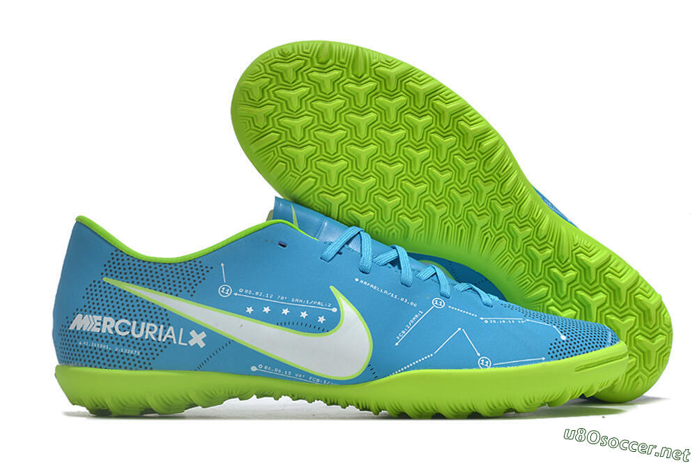 Men's NIke Mercuricalx Victory 6 TF Football Shoes - Blue/Silver/Green 2