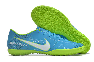 Men's NIke Mercuricalx Victory 6 TF Football Shoes - Blue/Silver/Green