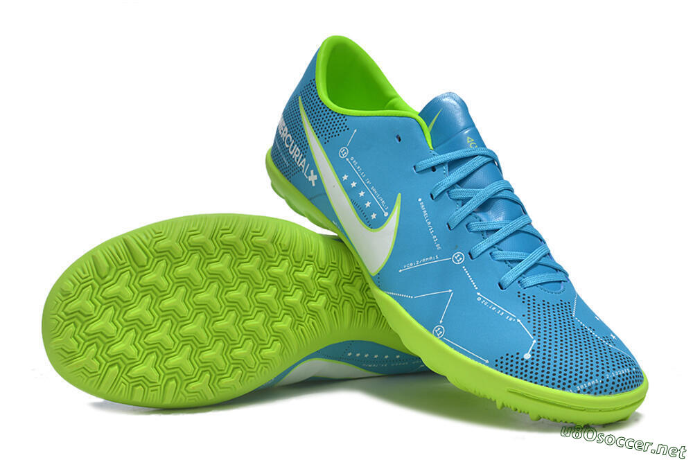 Men's NIke Mercuricalx Victory 6 TF Football Shoes - Blue/Silver/Green 3