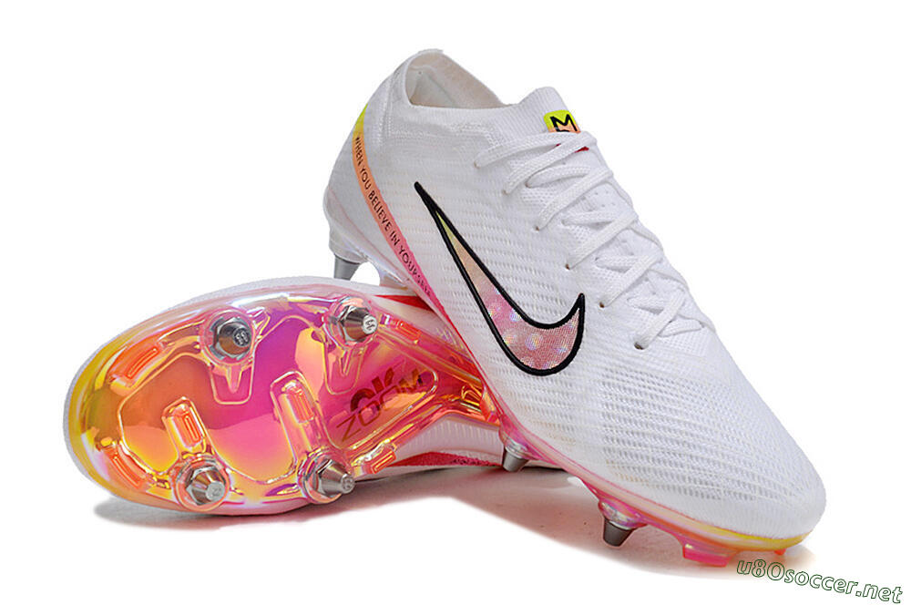 Men's Nike Air Zoom Mercurial Vapor 15 Elite SG Football Boots - White/Pink/Yellow/Black 3