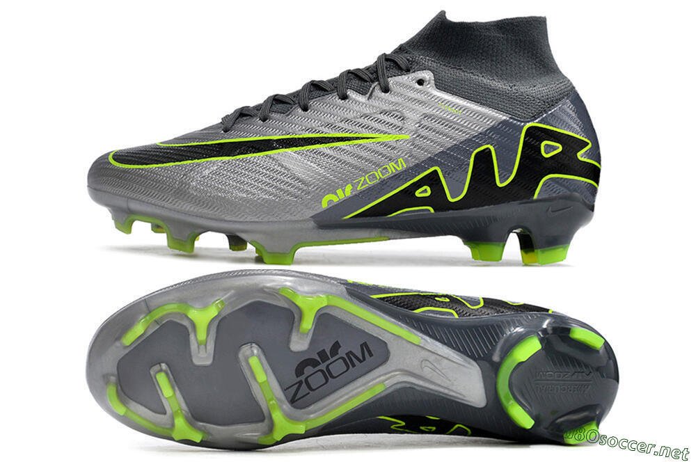 Men's Nike Air Zoom Mercurial Superfly 9 Elite FG Football Boots - Grey/Silver/Black/Green 1