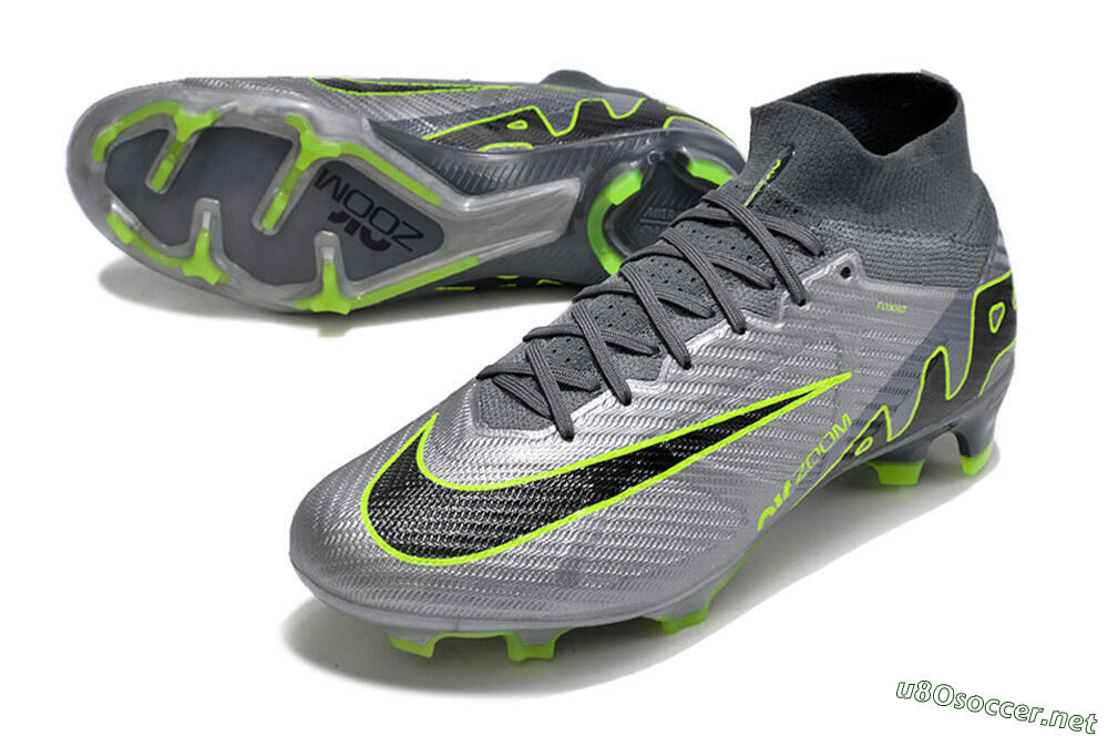 Men's Nike Air Zoom Mercurial Superfly 9 Elite FG Football Boots - Grey/Silver/Black/Green 3
