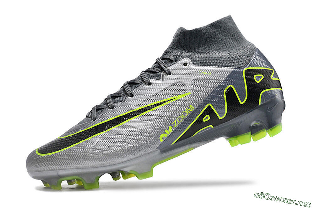 Men's Nike Air Zoom Mercurial Superfly 9 Elite FG Football Boots - Grey/Silver/Black/Green 5